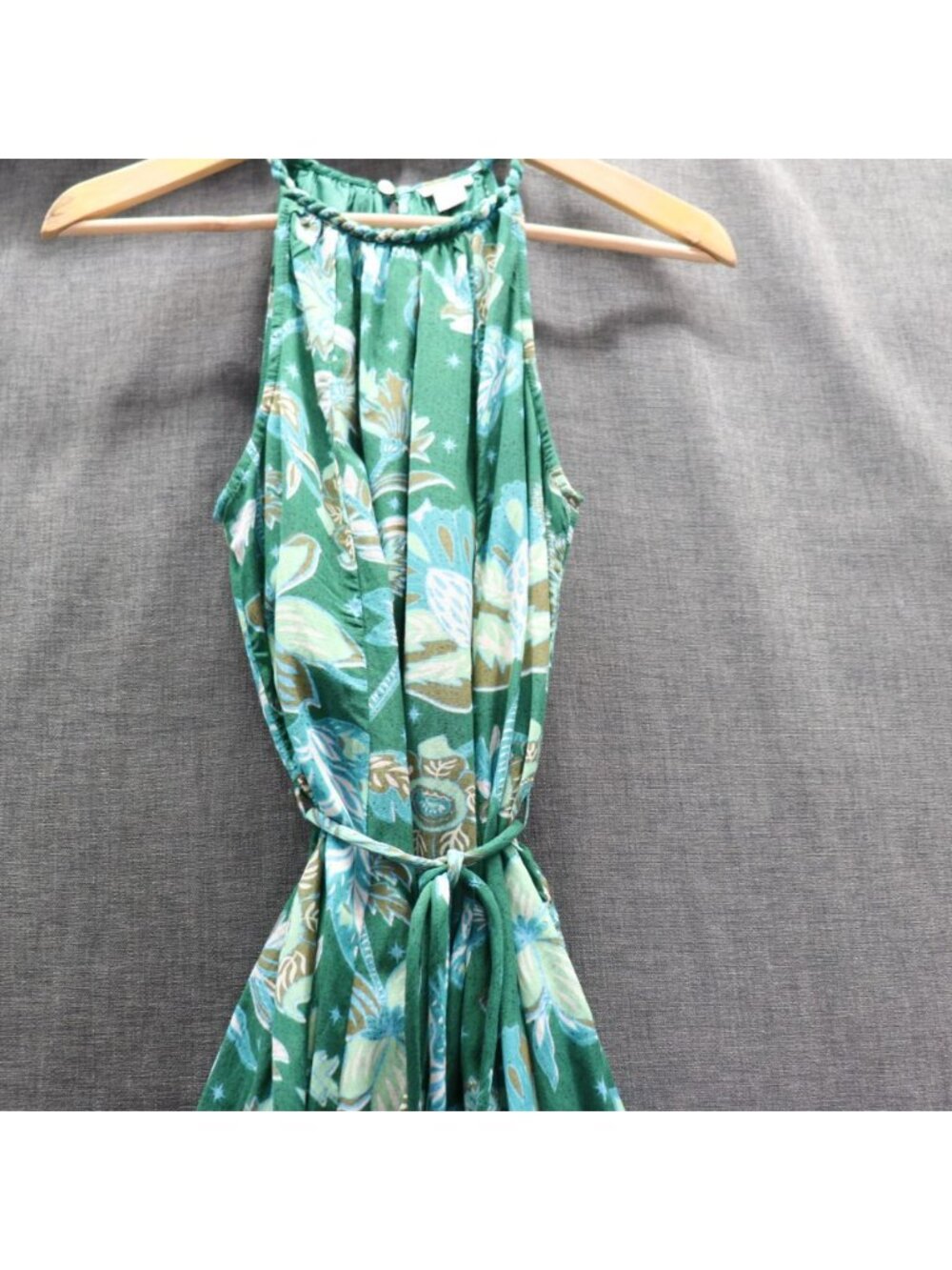 Sundance Teal Floral Maxi Halter Dress XS Handkerchief Boho Viscose Cotton - Picture 14 of 16
